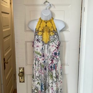 Gorgeous long halter dress with parrot/flower pattern
